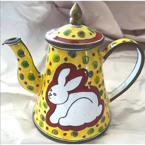 Vintage Enameled Mini Teapot/Kettle Bunny Rabbit